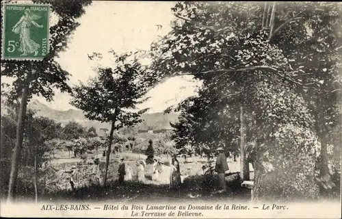 Ak Aix les Bains Savoie, Hotel du Bois Lamartine auf der Domaine de la Reine, Der Park, Die Terrasse