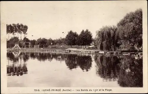 Ak Luché Pringé Sarthe, die Ufer des Loir, der Strand