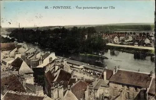 Ak Pontoise Val d'Oise, vue panoramique sur l'Ile