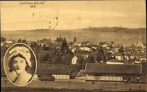 Ak Château Salins Lothringen Moselle, Panorama 1915, Bahnhof