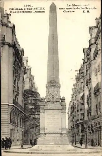 Ak Neuilly sur Seine Hauts de Seine, Rue Berteaux Dumas, Kriegsdenkmal