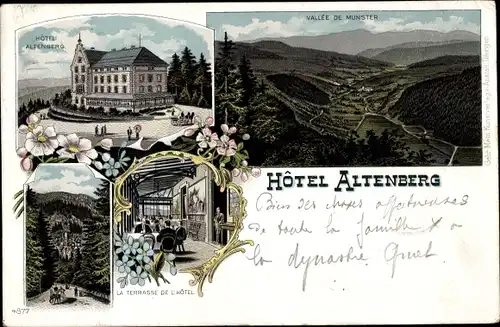 Litho Neubois Gereuth Elsass Bas Rhin, Hotel Altenberg, Münstertal, Hotelterrasse