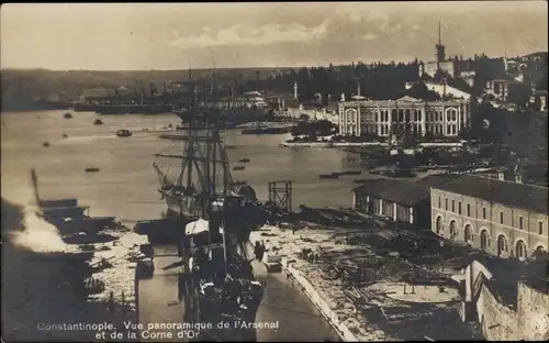 Ak Konstantinopel Istanbul Türkiye, Panorama des Arsenals, Goldenes Horn