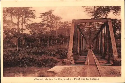 Ak Mayumbe Mayombe DR Kongo Zaire, Eisenbahn, Brücke über den Lukula