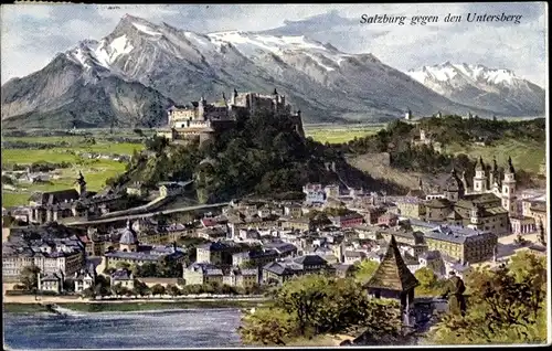 Künstler Ak Salzburg in Österreich, Panorama gegen den Untersberg