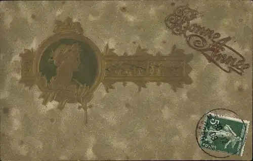 Präge Ak Glückwunsch Neujahr, Mann mit Lorbeerkranz