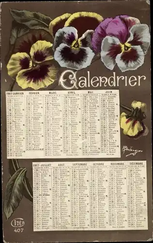 Ak Kalender, Stiefmütterchen, Blumen