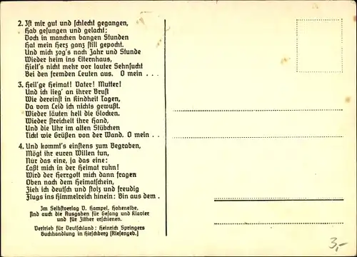 Lied Ak Riesengebirglers Heimatlied, Blaue Berge, grüne Täler, mittendrin ein Häuschen klein...