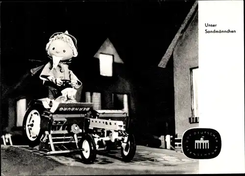 Ak Unser Sandmännchen, Sandmann, DDR Kinderfernsehen, Traktor Bernburg, S 2/63