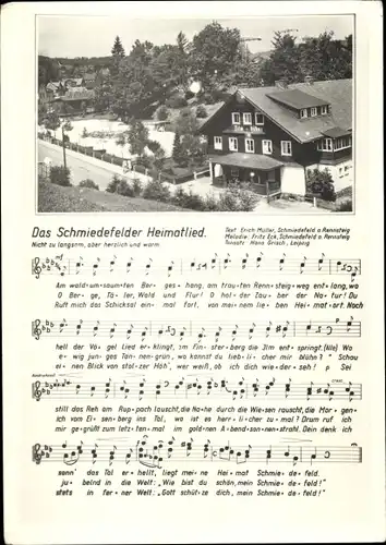 Lied Ak Schmiedefeld am Rennsteig Suhl Thüringen, Das Schmiedefelder Heimatlied, Erich Müller