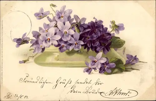 Künstler Ak Veilchen in einer Vase