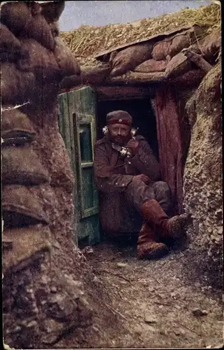 Ak Deutscher Soldat als Fernsprecher im Schützengraben, Serie Das Deutsche Heer, I WK