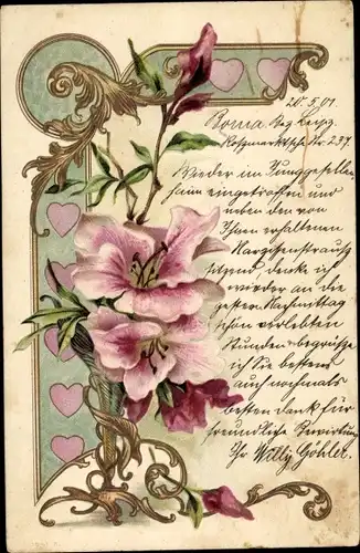 Litho Rosa Lilien, Herzen