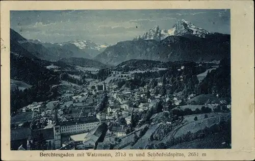 Ak Berchtesgaden in Oberbayern, Ortsansicht, Watzmann, Schönfeldspitze