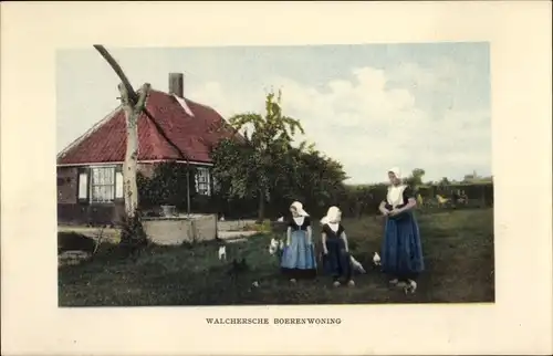 Ak Walcheren Zeeland, Walchersches Bauernhaus, Frauen in Tracht