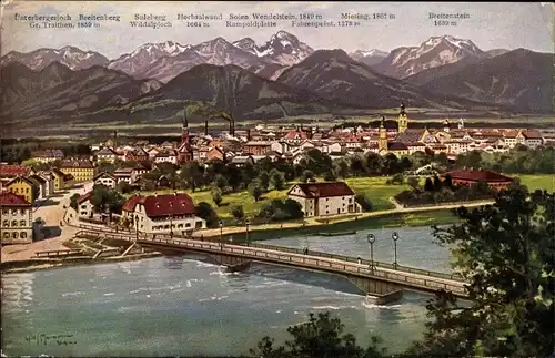 Künstler Ak Rosenheim im Alpenvorland Oberbayern, Panorama, Berge