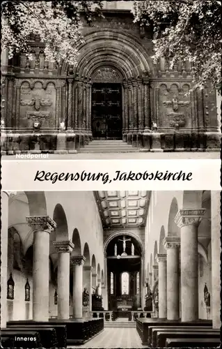 Ak Regensburg an der Donau Oberpfalz, Jakobskirche, Nordportal, Inneres