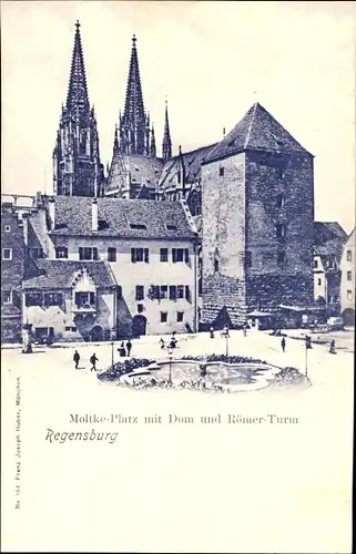 Ak Regensburg an der Donau Oberpfalz, Moltke-Platz, Dom, Römer-Turm