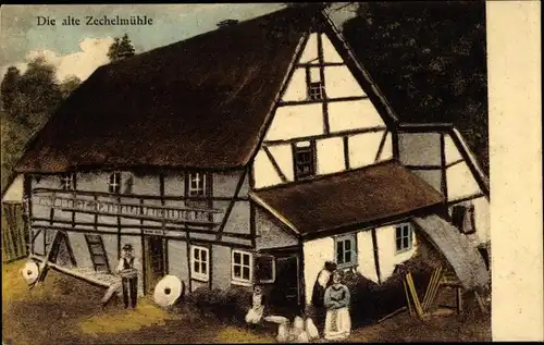 Künstler Ak Heynitz Nossen, Die alte Zechelmühle, Inh. Ernst Zechel, 1892 abgebrochen