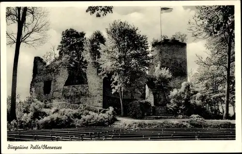 Ak Polle an der Weser, Burgruine, Flagge