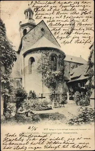 Ak Hildesheim in Niedersachsen, tausendjähriger Rosenstock, Kirche, Grabkreuze, Gräber