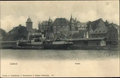 Ak Hansestadt Lübeck, Hafen, Schiff