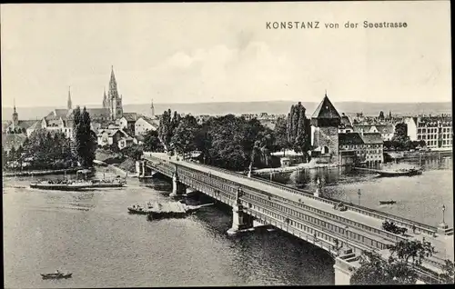 Ak Konstanz am Bodensee, von der Seestraße, Münster, Brücke