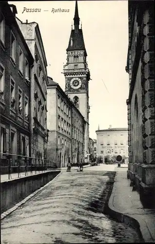 Ak Passau in Niederbayern, Rathaus, Turmuhr