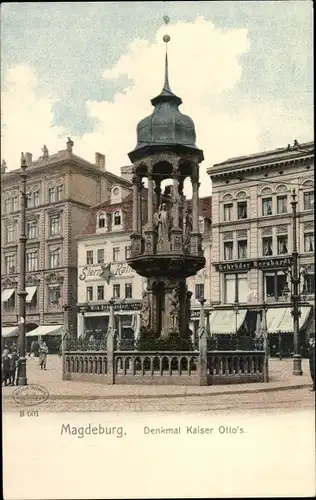 Ak Magdeburg in Sachsen Anhalt, Denkmal Kaiser Otto, Geschäft Gebrüder Bernhardt