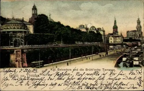 Ak Dresden Altstadt, königliches Belvedere, Brühl'sche Terrasse