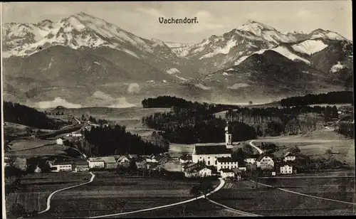 Ak Vachendorf in Oberbayern, Alpen, Panorama, Kirche