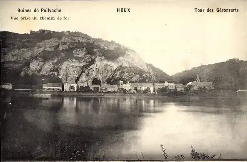 Ak Houx Wallonie Namur, Ruinen von Poilvache, Blick von der Eisenbahn aus