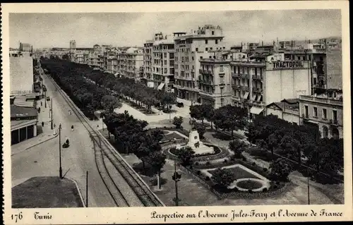 Ak Tunis, Tunesien, Avenue Jules Ferry und Avenue de France