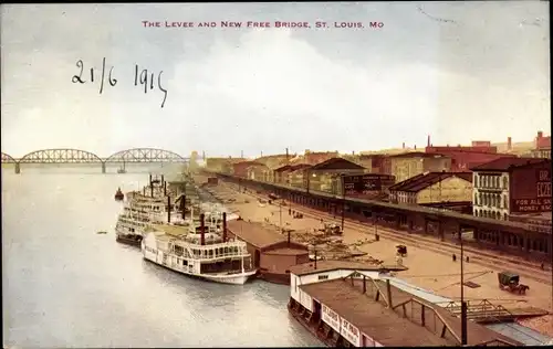 Ak St. Louis Missouri USA, The Levee und neue freie Brücke