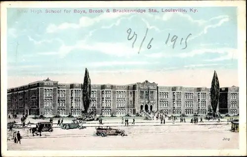 Ak Louisville Kentucky USA, Neue High School für Jungen, Brook und Brackenridge Streets