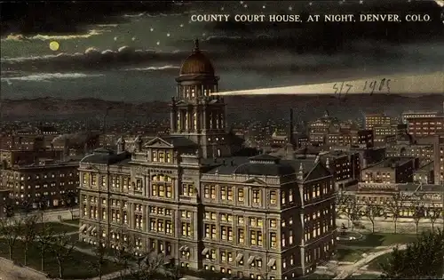 Ak Denver Colorado USA, County Court House bei Nacht