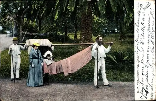 Ak Insel Madeira Portugal, Rede, Träger mit Hängesessel