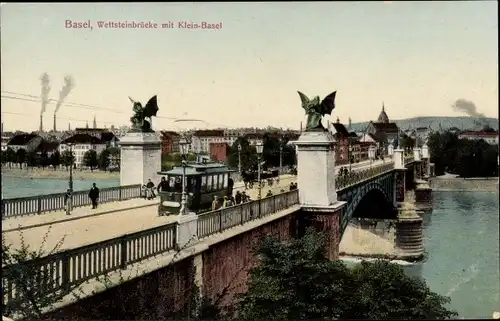 Ak Basel Stadt Schweiz, Wettsteinbrücke mit Klein Basel