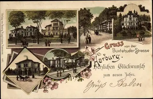 Litho Hamburg Harburg, Buxtehuder Straße, Villen, Anwohner