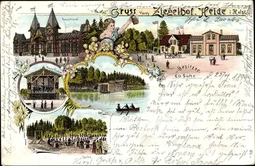 Litho Heide in Holstein, Ziegelhof, Konzertsaal, Garten, Badeanstalt