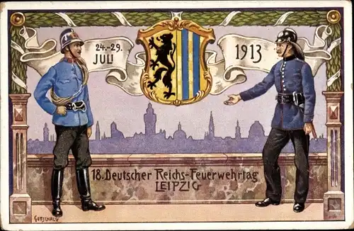 Wappen Künstler Ak Gottschalg, Leipzig in Sachsen, 18. Deutscher Reichs Feuerwehrtag 1913