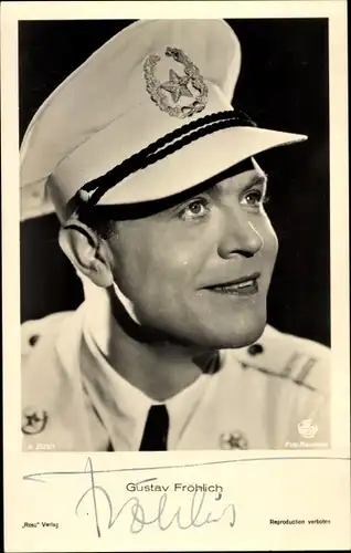 Ak Schauspieler Gustav Fröhlich, Portrait, Uniformmütze, Autogramm