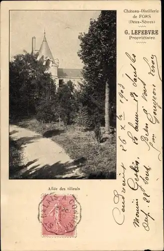 Ak Fors Deux-Sèvres, Allee des tilleuls, Chateau Distillerie de Fors