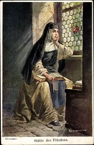 Künstler Ak Giovannino, Stätte des Friedens, Nonne, Gebetbuch
