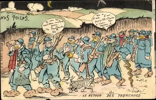 Künstler Ak Le retour des tronchées, nos poilus