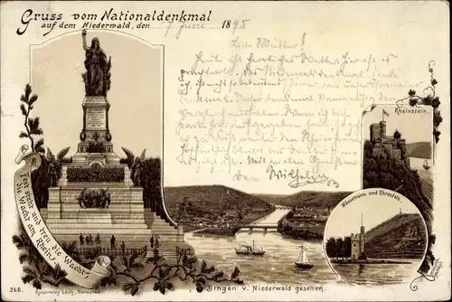 Vorläufer Litho Rüdesheim am Rhein, Niederwald Nationaldenkmal, Rheinstein, Mäuseturm, Ehrenfels