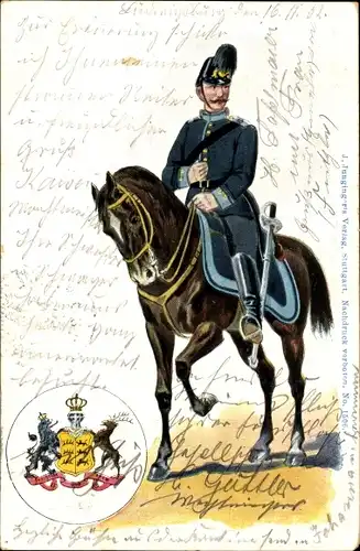 Litho Ludwigsburg in Württemberg, Soldat auf einem Pferd, Wappen