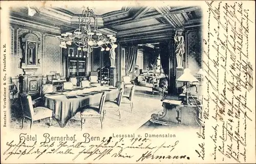 Ak Bern Stadt Schweiz, Hotel Bernerhof, Lesesaal, Damensalon