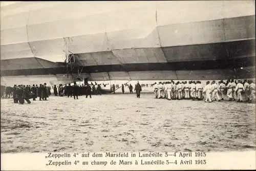 Ak Luneville Lothringen Meurthe et Moselle, Zeppelin 4 auf dem Marsfeld 1913
