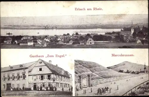 Ak Erbach Eltville am Rhein Hessen, Gesamtansicht, Gasthaus Zum Engel, Marcobrunnen